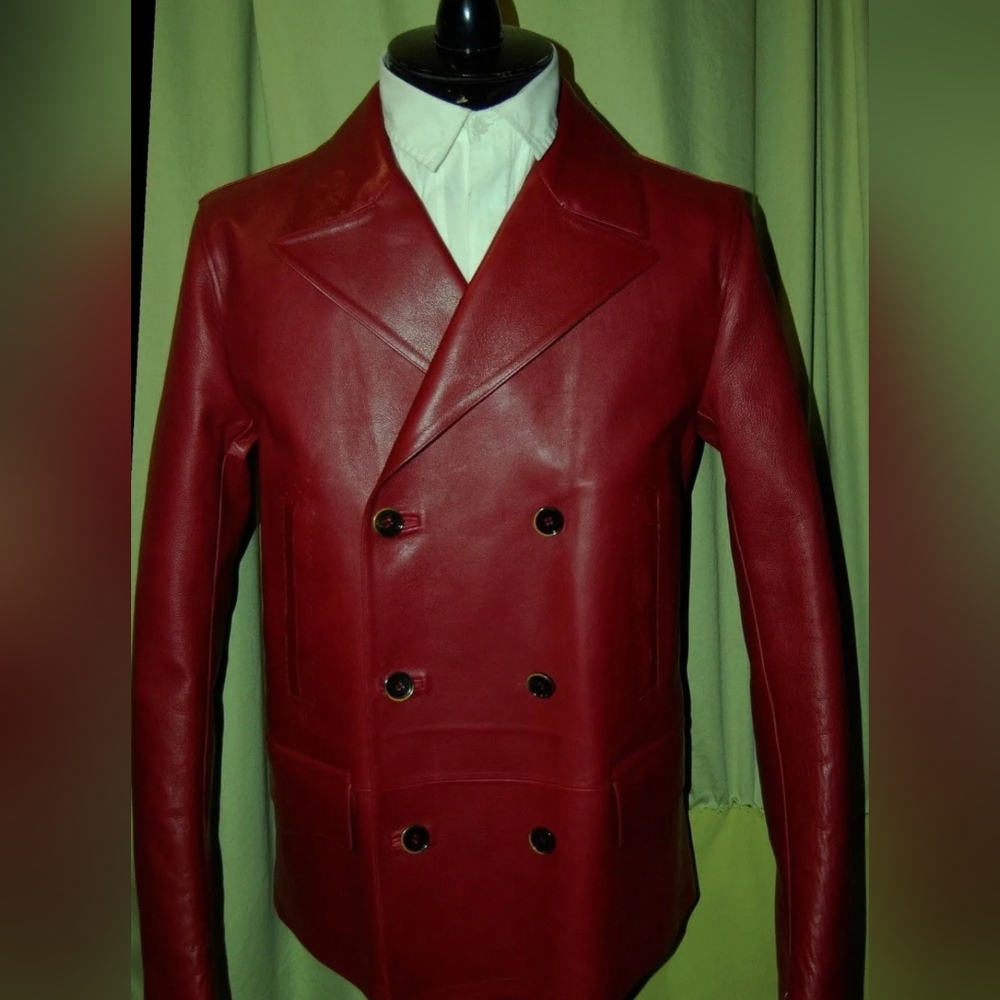 Dolce & Gabbana Runway $4000 Red Leather Slim Double Breasted Peacoat D&G IT50 L